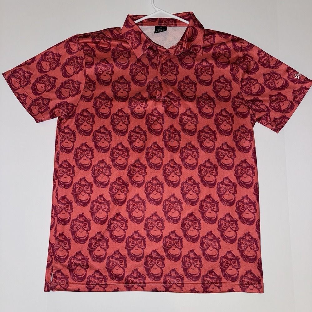 Men's Medium Golf Gods Graphic Monkey Print Lightweight Performance Golf Polo